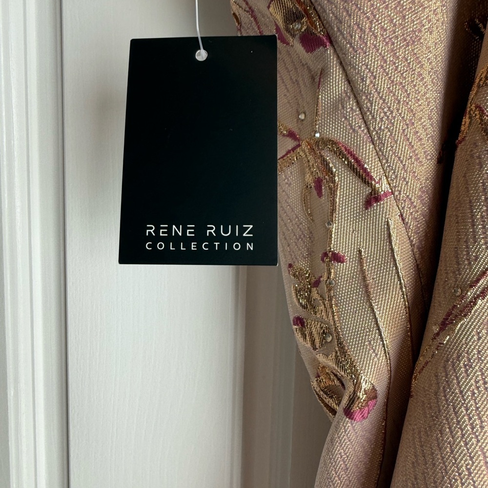 Rene Ruiz Lt. Pink/Rose Gold Embellished Strapless Fit and Flare Brocade Gown - Picture 4 of 7